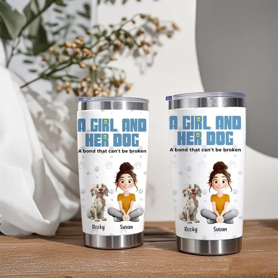 A Girl and Her Dog Personalized Insulated Travel Tumbler