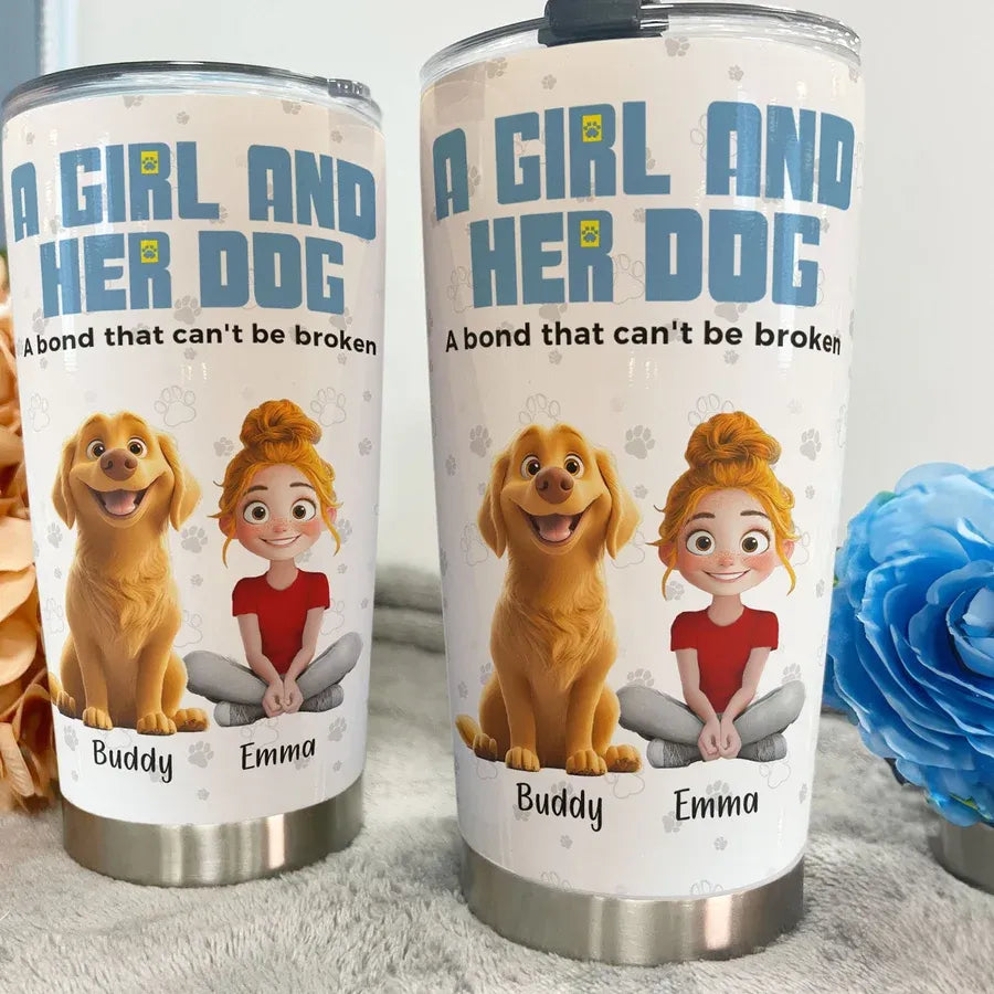 A Girl and Her Dog Personalized Insulated Travel Tumbler